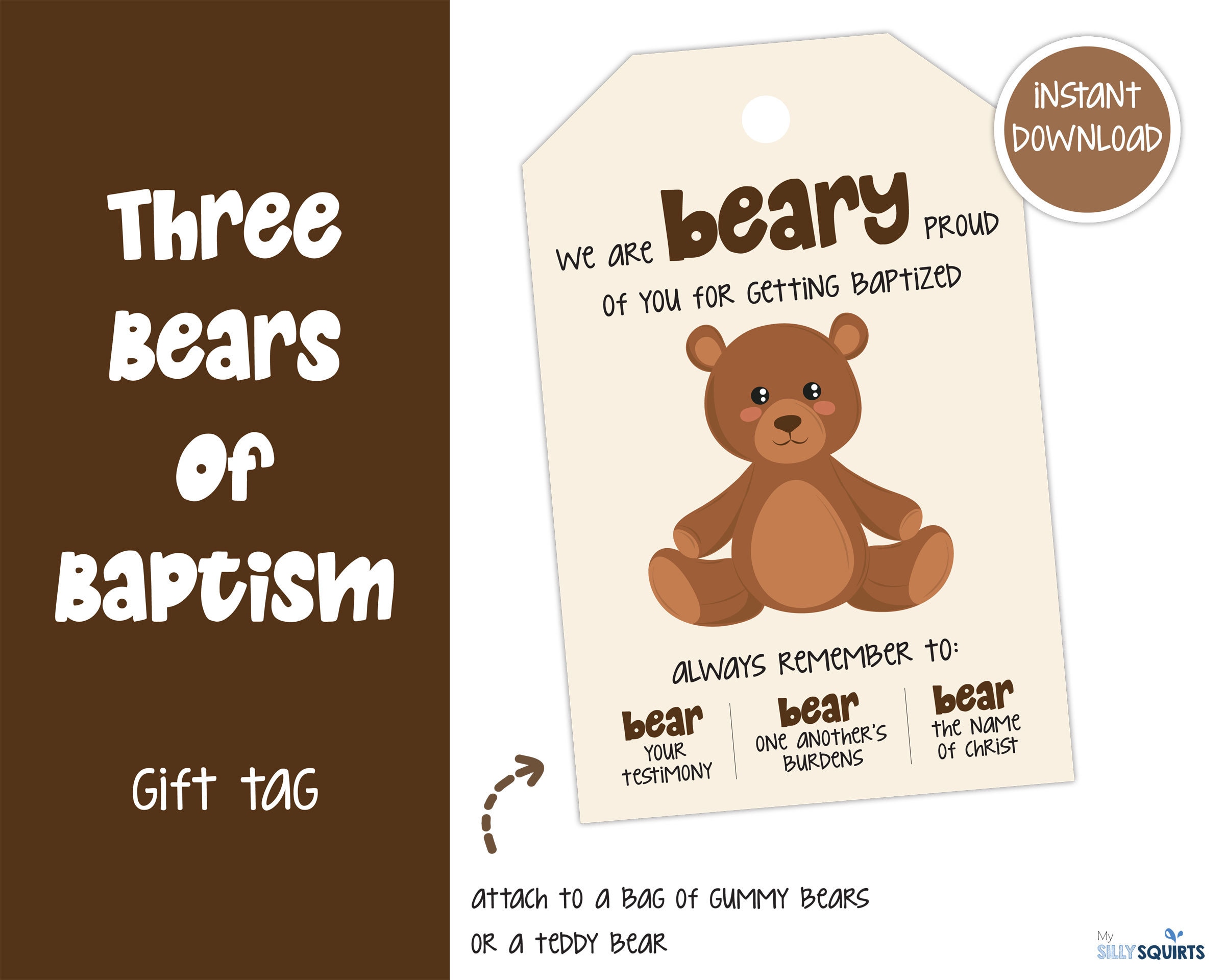 Three Bears of Baptism Gift Tag, Bears of Baptism Printable, LDS ...