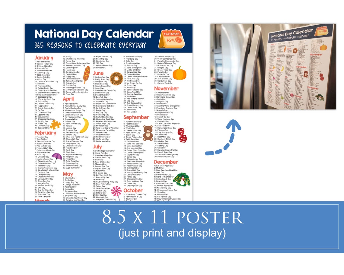National Day Calendar Printable Poster - Etsy