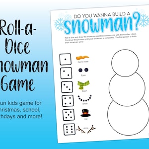 Roll A Snowman Game, Printable Christmas Party Game, Build a Snowman Game, Instant Download, Kids Dice Game, Class Game, Holiday party game