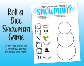 Roll A Snowman Game, Printable Christmas Party Game, Build a Snowman Game, Instant Download, Kids Dice Game, Class Game, Holiday party game