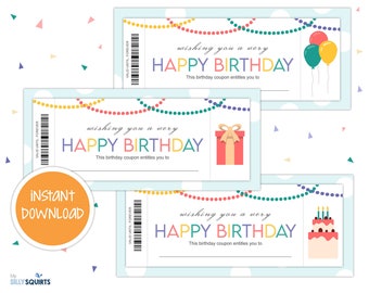 Buoni di compleanno stampabili, regalo di compleanno, buoni di esperienza, buono di compleanno, riempimento degli spazi vuoti, compleanno fai da te, buono di compleanno personalizzato