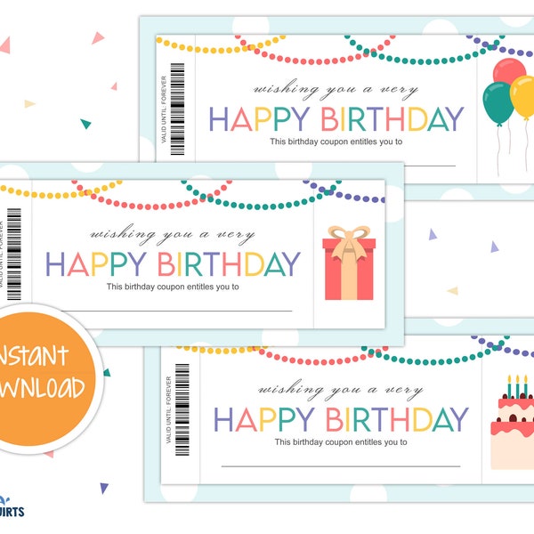 Printable birthday coupons, birthday present, experience coupons, birthday voucher, fill-in-the-blank, DIY birthday, custom birthday coupon