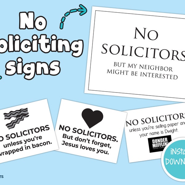 Printable No Soliciting Signs, DIY No soliciting sign, no solicitors, black and white signs, digital download, front door sign, funny