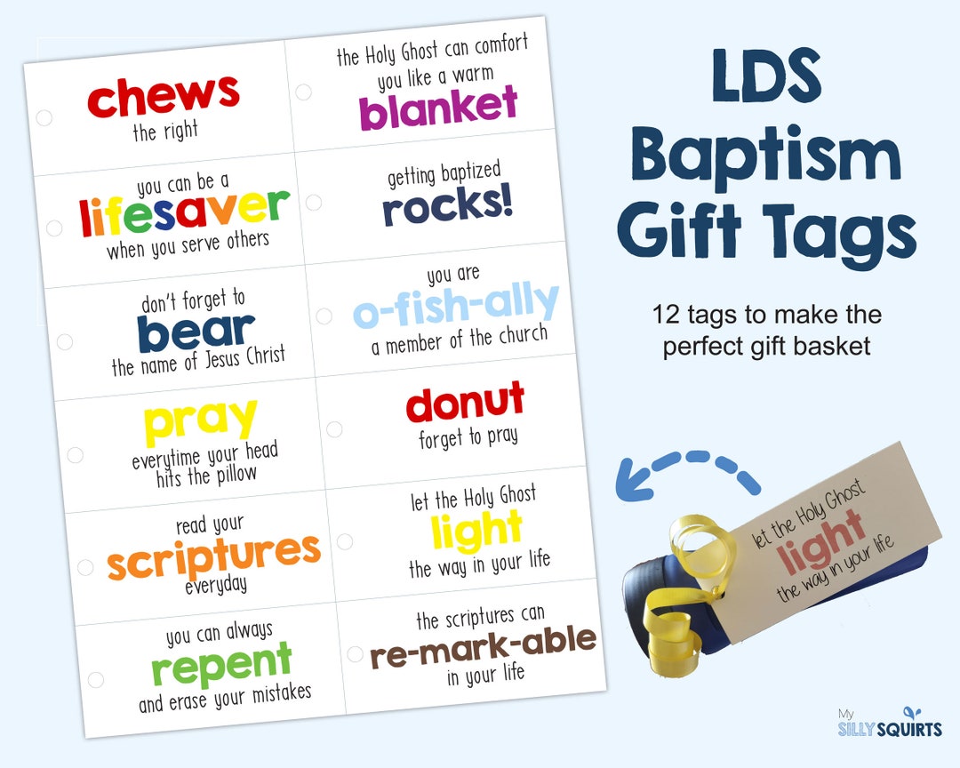 LDS Baptism Gift Tags, Baptism Gift Basket, Printable Baptism Tags, LDS