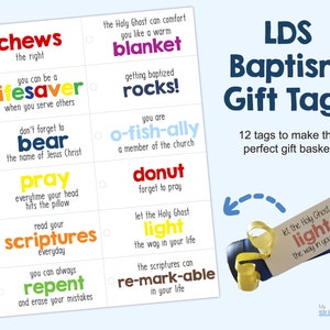 LDS Baptism Gift Tags, Baptism gift basket, printable baptism tags, LDS baptism treat printable, LDS baptism printable, instant download
