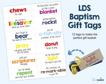 LDS Baptism Gift Tags, Baptism gift basket, printable baptism tags, LDS baptism treat printable, LDS baptism printable, instant download