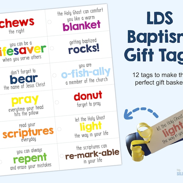 LDS Baptism Gift Tags, Baptism gift basket, printable baptism tags, LDS baptism treat printable, LDS baptism printable, instant download