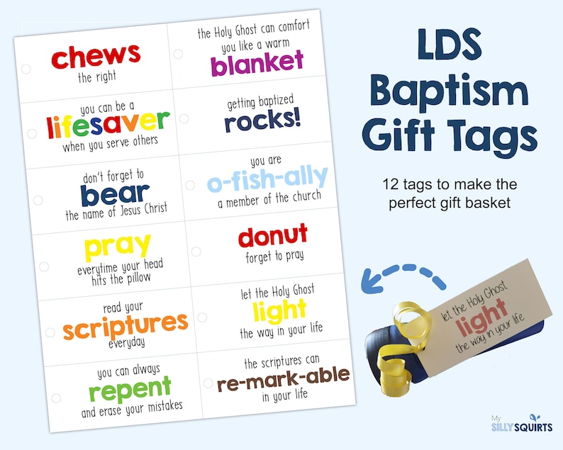 LDS Baptism Gift Tags, Baptism Gift Basket, Printable Baptism Tags, LDS ...