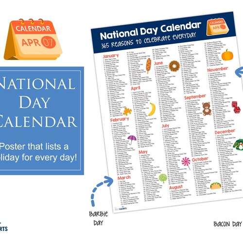 National Day Calendar Printable Poster Etsy
