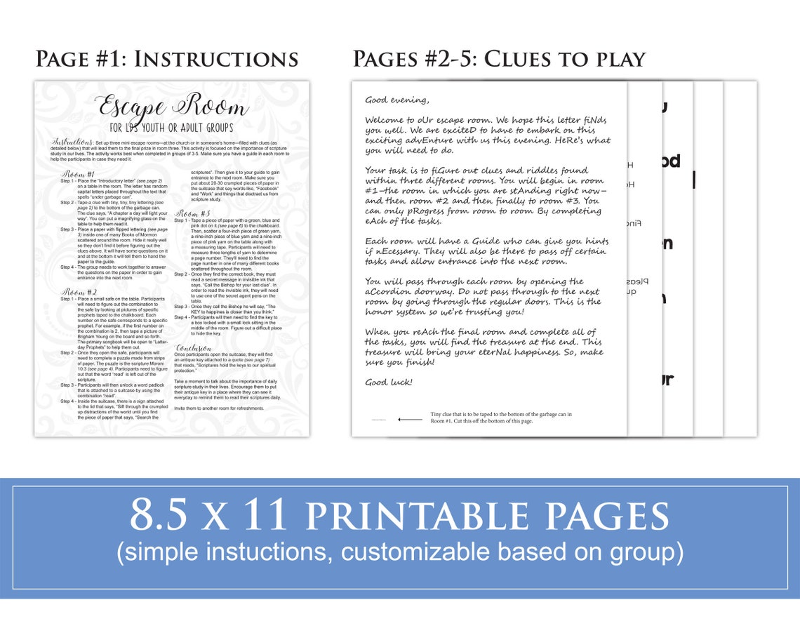 LDS Escape Room LDS Youth Activity Ideas DIY Printable - Etsy