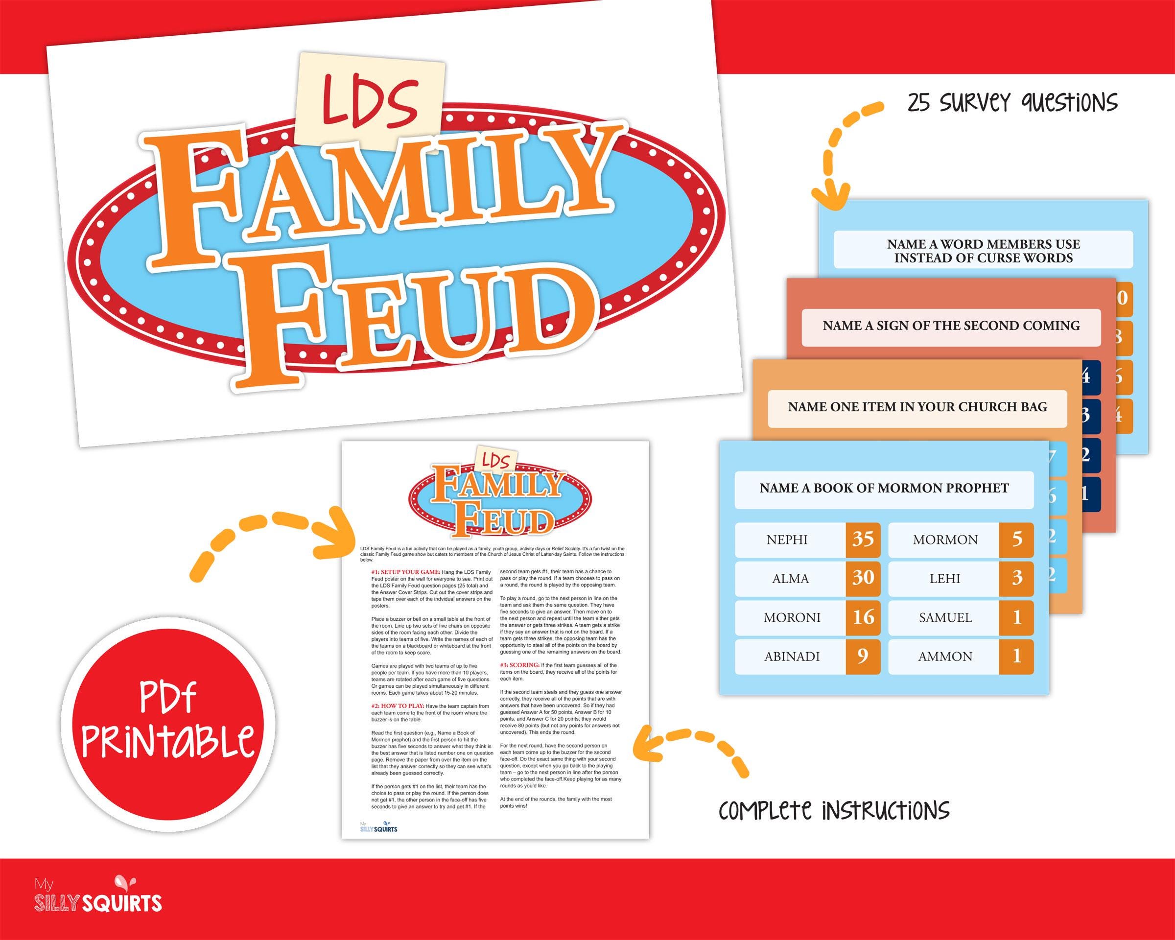 LDS Family Feud, Family Feud Party Game, LDS youth activity, digital download, latter-day saints, LDS Feud, Relief Society activity, family