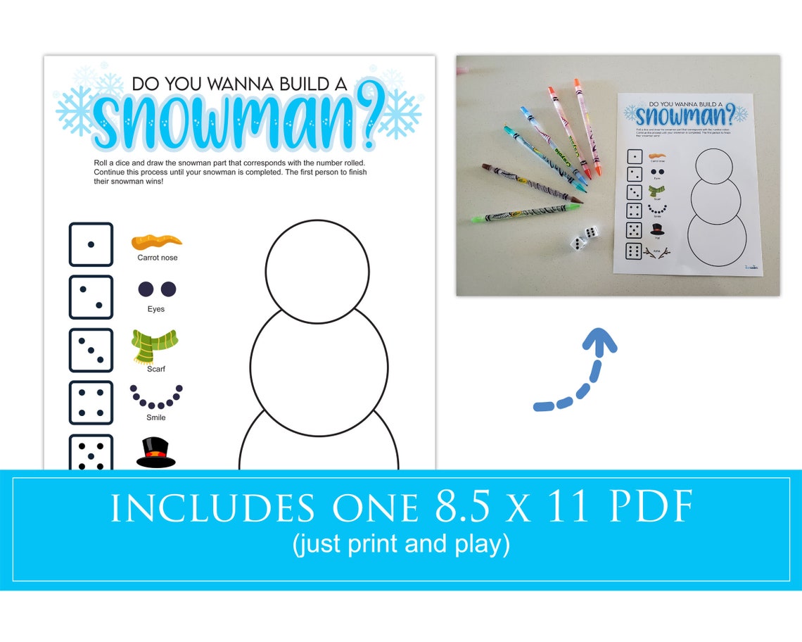 Roll A Snowman Game, Printable Christmas Party Game, Build a Snowman ...
