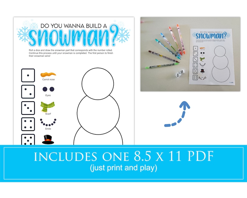 Roll A Snowman Game, Printable Christmas Party Game, Build a Snowman ...