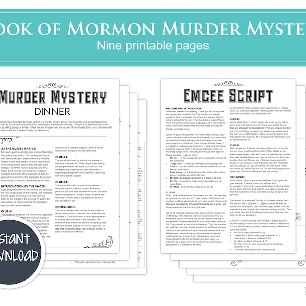 Book of Mormon Murder Mystery, Murder Mystery, LDS murder mystery, LDS Youth Activity