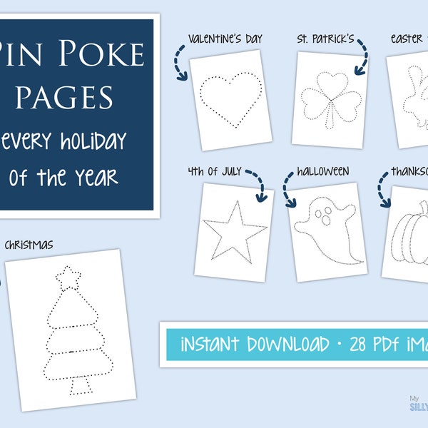 Holiday pin poke activity, Pin pricking, Push pin punch pages Montessori, Fine motor skills, Homeschooling, Printable, Instant Download