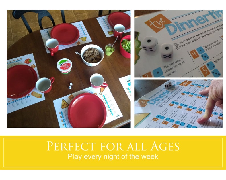 Dinner Placemat Kids, Dinnertime Game, Printable Placemat, Dice Games