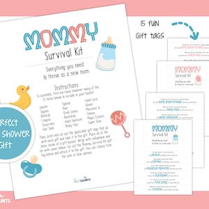 Kit de supervivencia para mamá, canasta de baby shower, regalo de baby shower, regalo de niña, regalo de niño, paquete de cuidado de nueva mamá, regalo de nueva mamá, bebé imprimible