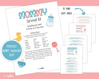 Kit de supervivencia para mamás, etiquetas de regalo para baby shower (descarga digital)