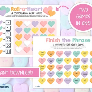 Valentine&#39;s Day Games: Roll-a-Heart & Finish the Phrase (PDF)