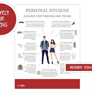Personal Hygiene handout, teenager hygiene PDF, instructional hygiene download, health class, healthy habits, tweens, teens, adults, digital