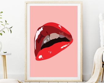 Red Lips Printable Wall Art, Pink  Lips Digital Art Print Design, Large wall art digital download