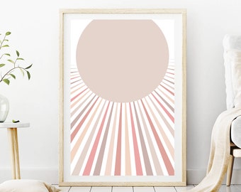 Boho Sunshine Printable Art, Mid Century Art, Large Downloadable Art Print