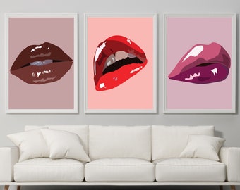 Lips Printable Wall Art Set of 3 Digital Prints Lips Design | Etsy