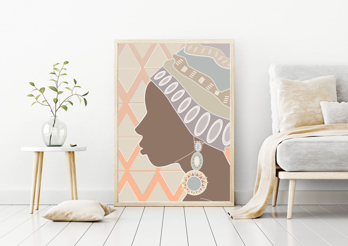 African Queen Printable Wall Art, Set of Two, Modern Geometric Design