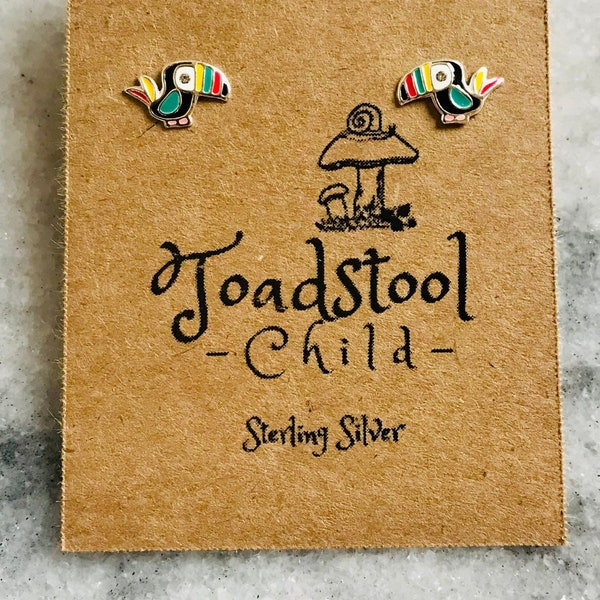 Sterling Silver - Toucan studs / earrings / kids jewelry / Childrens Jewelry / Childrens Earrings