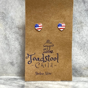 Sterling Silver - USA heart studs/ earrings / kids jewelry / Childrens Jewelry / Childrens Earrings