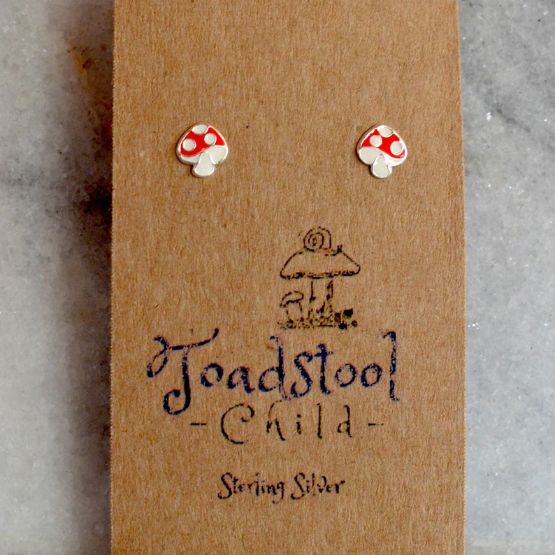 Sterling Silver mushroom studs/ earrings / kids jewelry / Childrens Jewelry / Childrens Earrings toadstool/ white