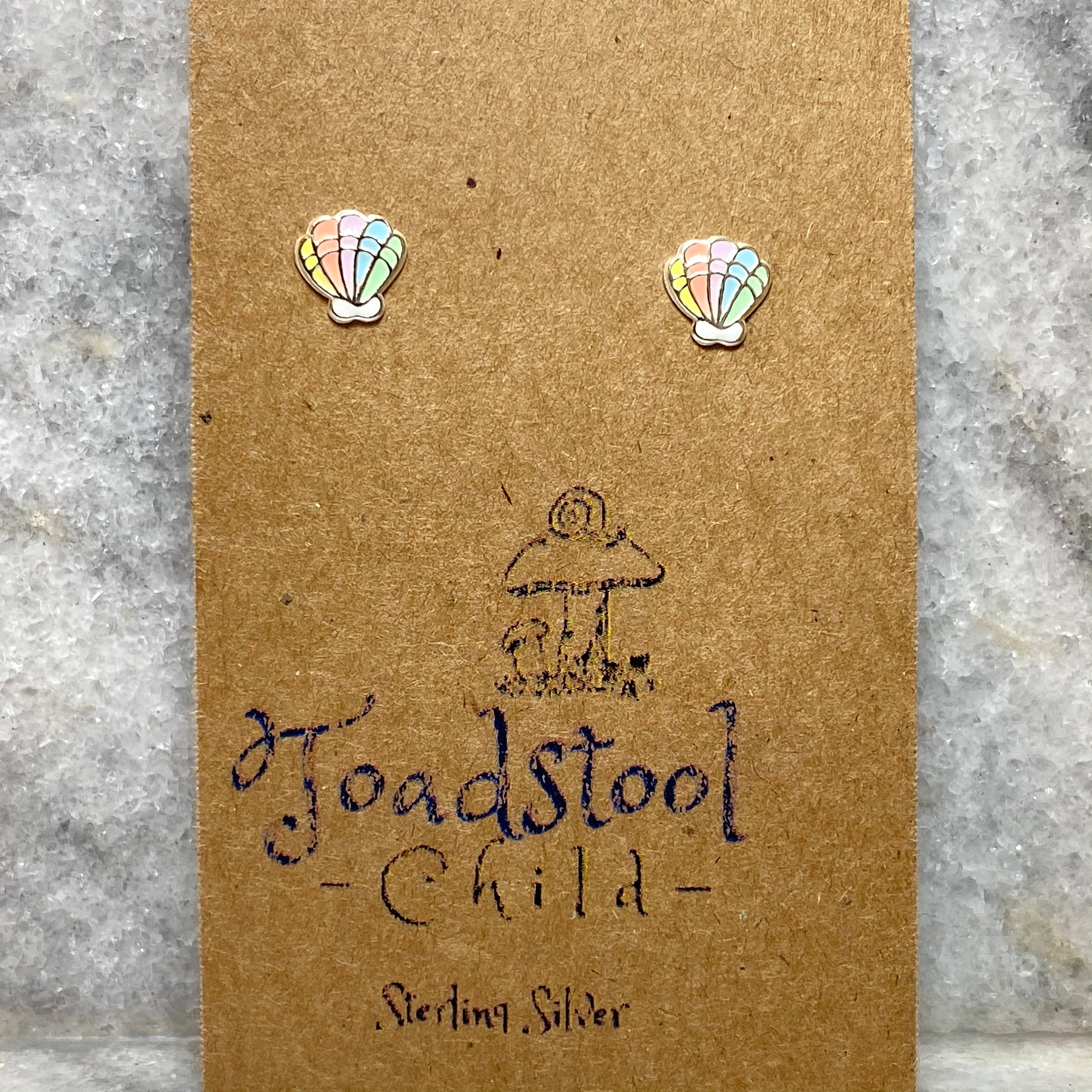 Sterling Silver - Rainbow seashell studs/ earrings / kids jewelry / Childrens Jewelry / Childrens Earrings
