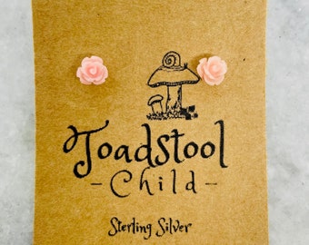 Sterling Silver - Rose flower studs/ earrings / kids jewelry / Childrens Jewelry / Childrens Earrings