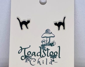 Puces d'oreilles chat noir en argent sterling – Sans danger pour les oreilles sensibles