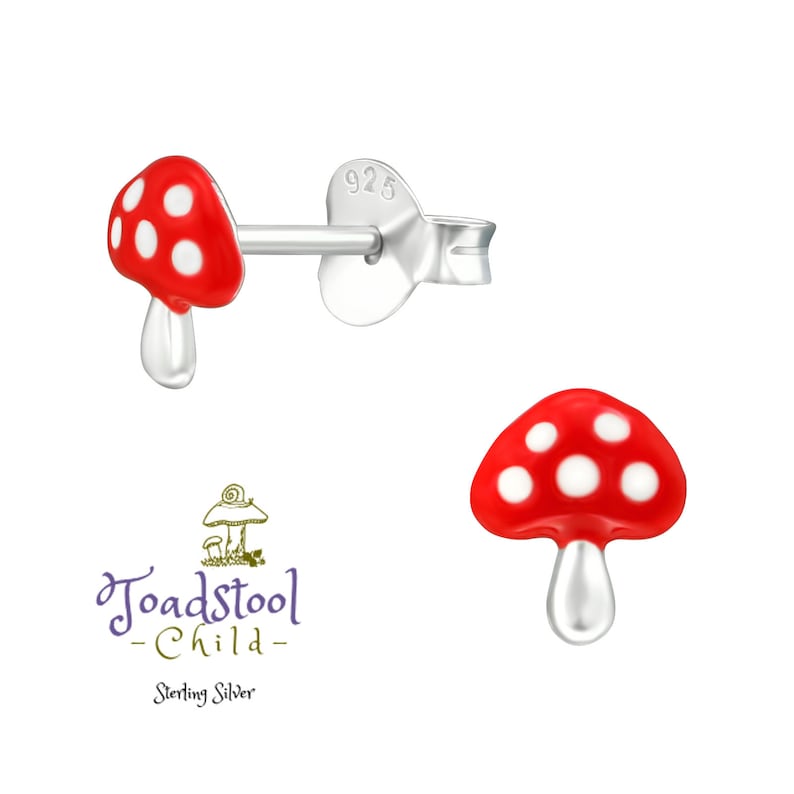 Sterling Silver mushroom studs/ earrings / kids jewelry / Childrens Jewelry / Childrens Earrings image 2