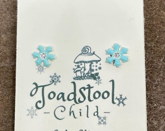 Pendientes de plata de ley con forma de copo de nieve color aguamarina – Joyería infantil