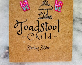 Sterling Silver - Pastel Rainbow &quot;LOVE&quot; studs/ earrings / kids jewelry / Childrens Jewelry / Childrens Earrings