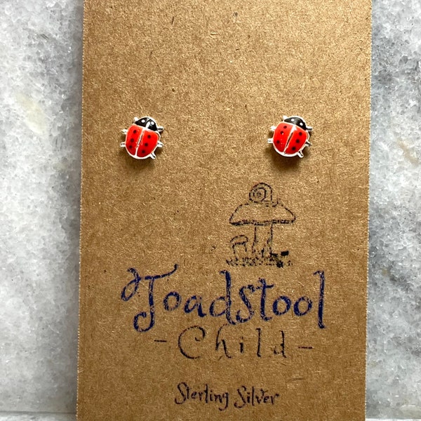 Sterling Silver - ladybug studs/ earrings / kids jewelry / Childrens Jewelry / Childrens Earrings