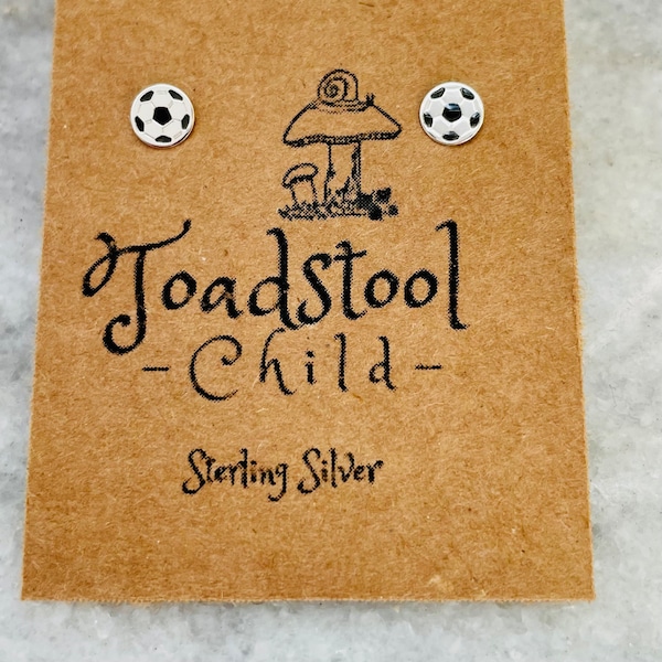 Sterling Silver - Sterling/black Soccer ball studs/ earrings / kids jewelry / Childrens Jewelry / Childrens Earrings