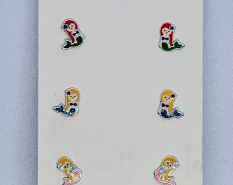 Kleurrijke zeemeermin sterlingzilveren oorknopjes – kindersieraden
