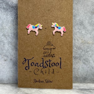 Sterling Silver -Pink Unicorn studs/ earrings / kids jewelry / Childrens Jewelry / Childrens Earrings