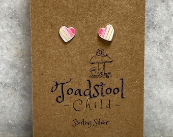 Sterling Silver - rainbow heart studs/ earrings / kids jewelry / Childrens Jewelry / Childrens Earrings
