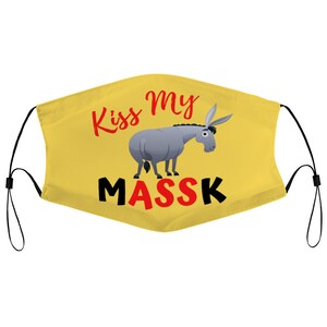Kiss My Ass Rebel Donkey Yellow Red Anti Cloth Face Mask with 2 Replaceable Filters Dust Proof Covering Nose Wire Splint Breathable Washable