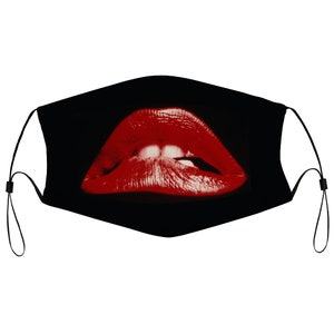 Rocky Horror Picture Show Biting Red Lips Musical Cult Movie Cloth Face Mask with 2 Replaceable Filters Dust Proof Covering Nose Wire Splint