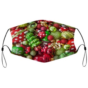 Christmas Ornaments Trees Balls Ribbon Holiday Festive Cloth Face Mask 2 Replaceable Filters Dust Proof Covering Nose Wire Splint Breathable