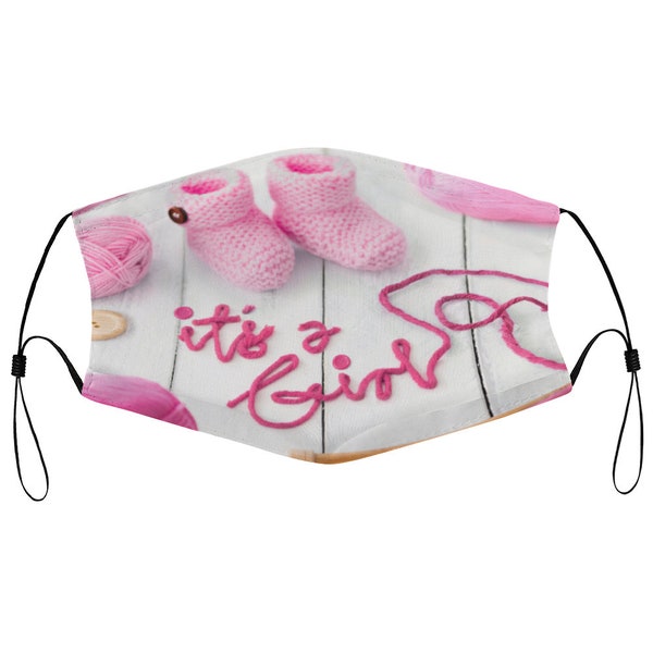 It's a Girl Pink Gender Reveal Baby Shower Favor Cloth Face Mask with 2 Replaceable Filters Dust Proof Covering Nose Wire Splint Breathable