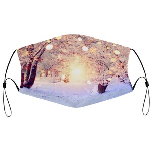 Winter Forest Snowflakes Sunlight Trees Holiday Cloth Face Mask with 2 Replaceable Filters Dust Proof Covering Nose Wire Splint Breathable