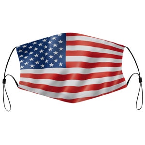 Drapeau américain États-Unis d&#39;Amérique Masque facial en tissu à rayures étoilées avec 2 filtres remplaçables Anti-poussière Couvrant Attelle de fil de nez Respirant