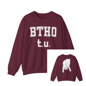 BTHO t.u. Beat the Hell Outta Texas Horns Down University TX Sucks Aggies A&M 50/50 Crewneck Sweatshirt Many Colors Adult S, M, L, XL, 2XL