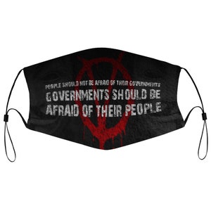 V Vendetta People Afraid Government Guy Fawkes Protest Rebel Anti Cloth Face Mask 2 Replaceable Filters Dust Proof Covering Nose Wire Splint